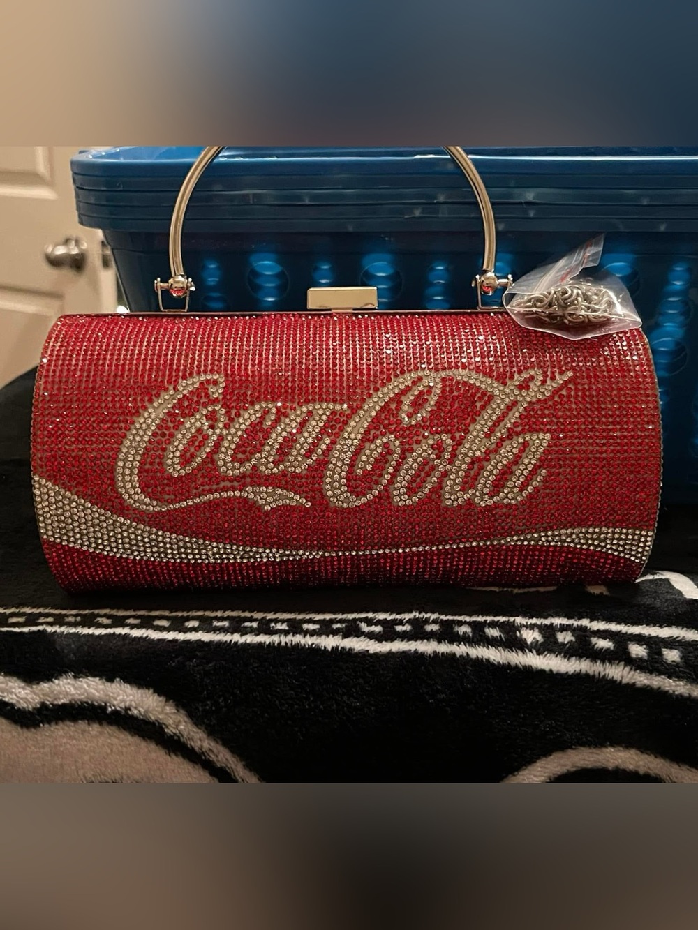 Coca Cola Red Crystal Logo Clutch with Gold Handle